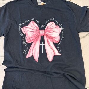 Gildan Black Tee with Pink Bow and Script